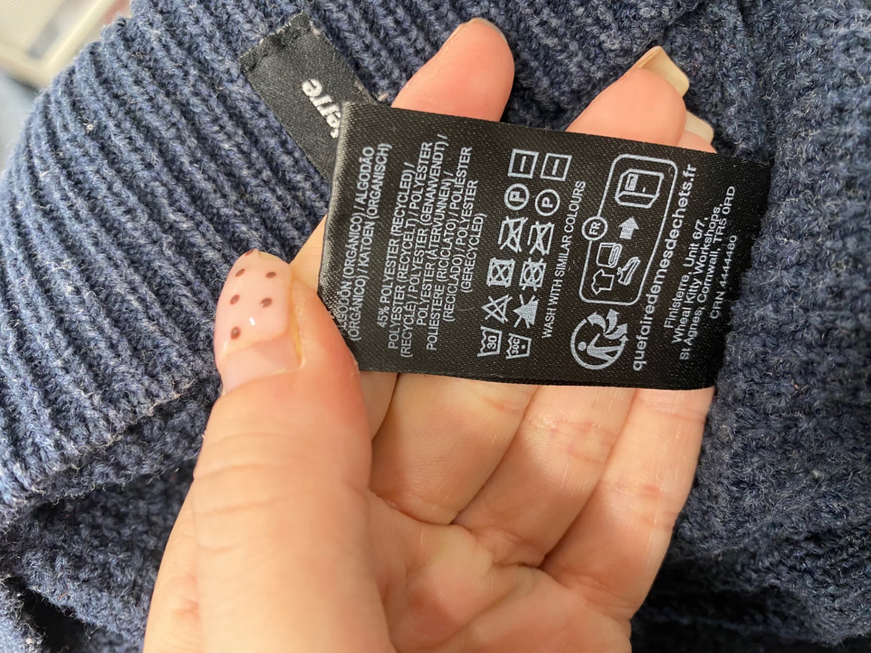 Fabulous Finisterre textured Sweater UK 12 Navy Blue SH493