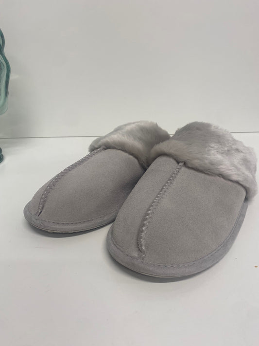 Fabulous The White Company faux fur suede mule Slippers Uk7-8 Grey SH493