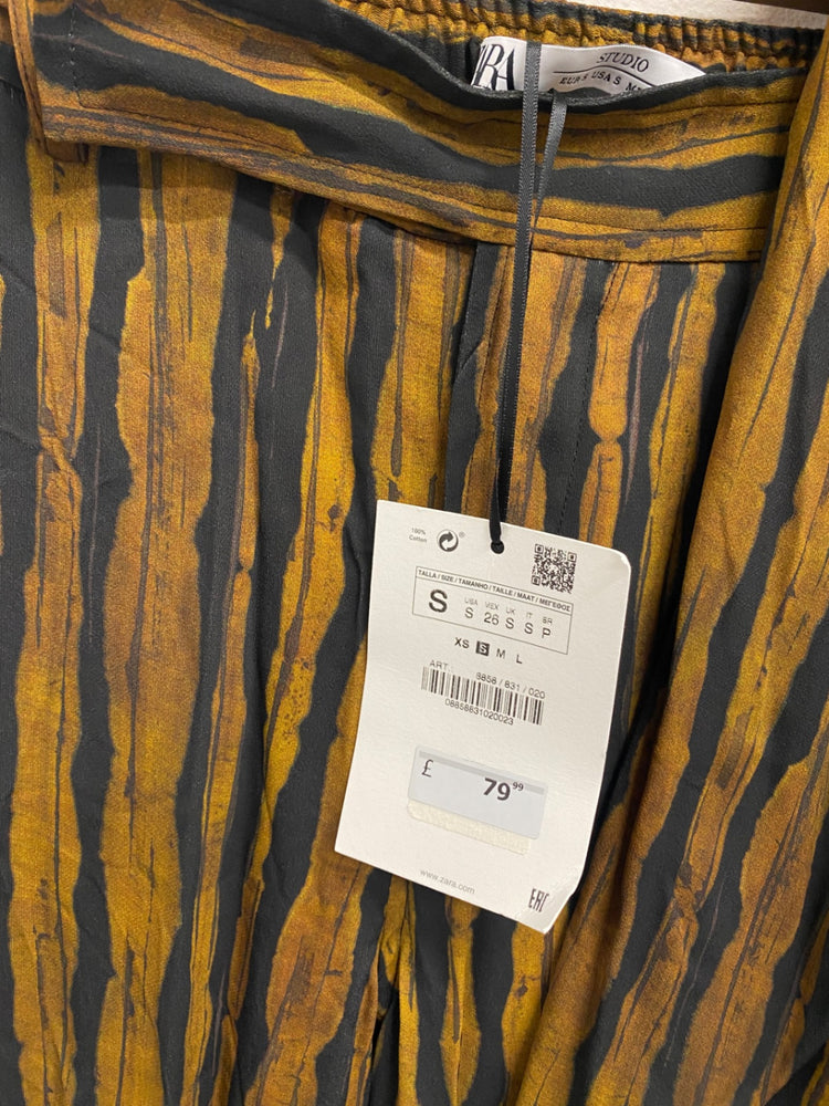 Fabulous Zara Co ord UK S Brown black abstract silk #2 SH493