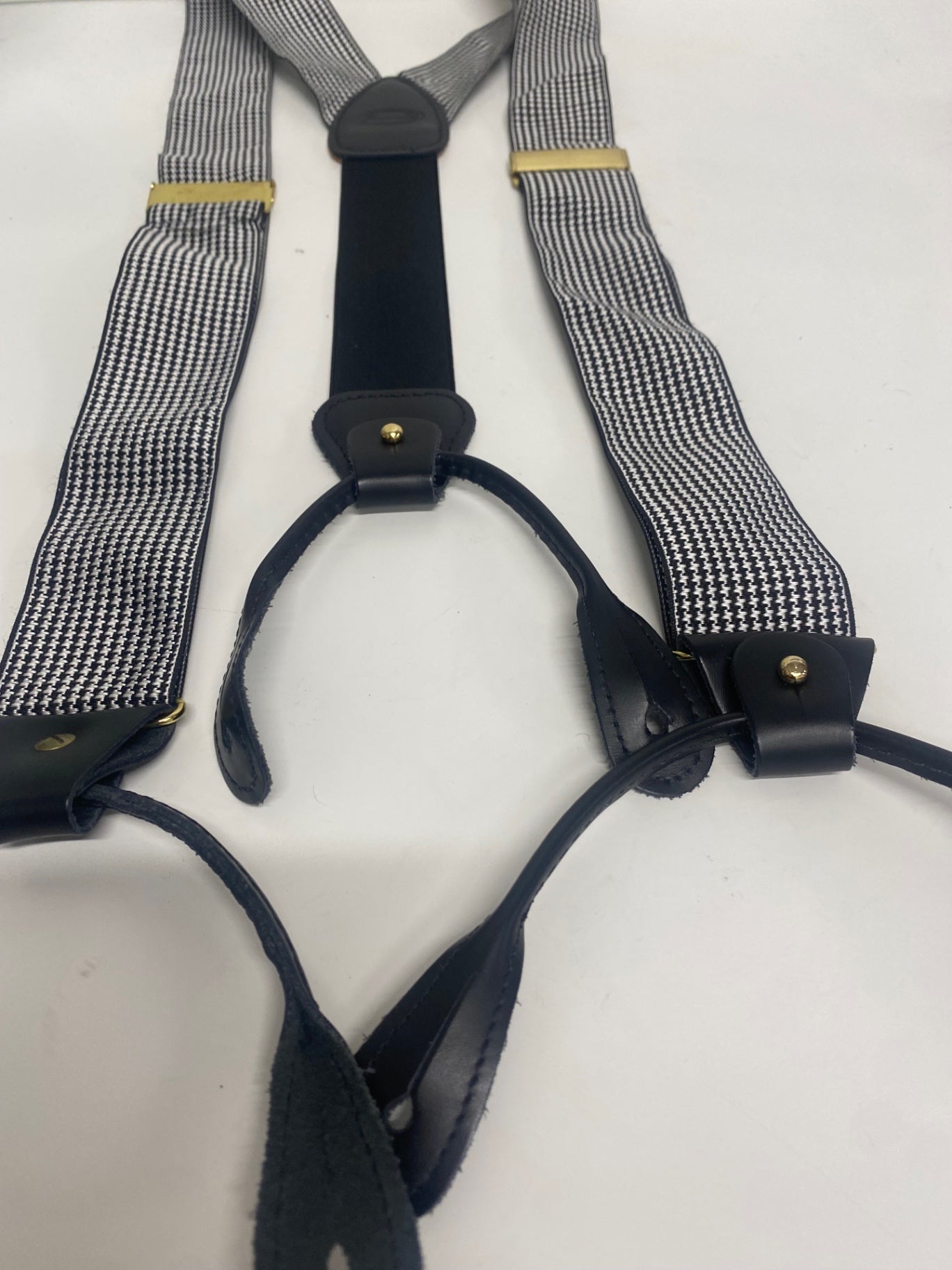 Traditional Faconnable houndstooth button Braces One Size Black & white SH493