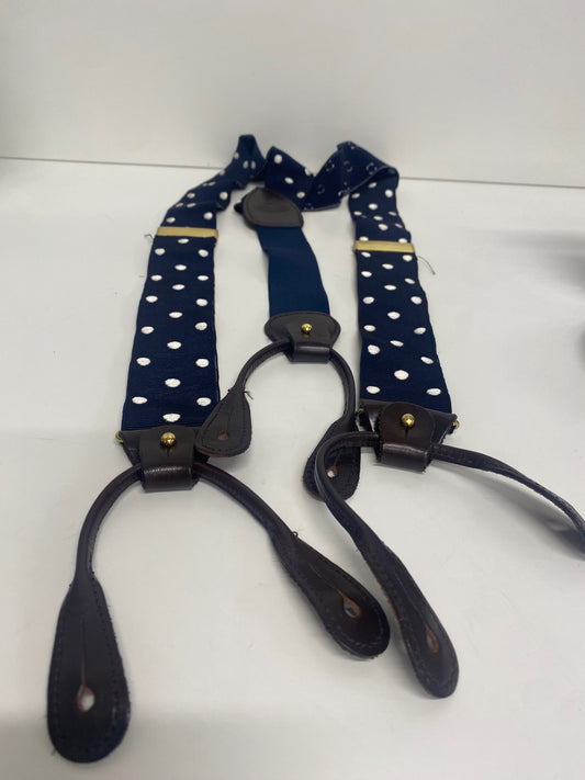 Fabulous Faconnable spotted leather button Braces One Size Navy SH493