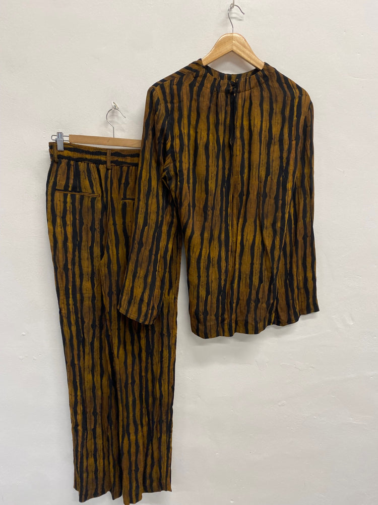 Fabulous Zara Co ord UK S Brown black abstract silk #2 SH493