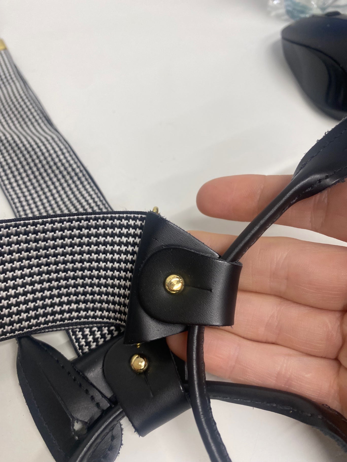 Traditional Faconnable houndstooth button Braces One Size Black & white SH493