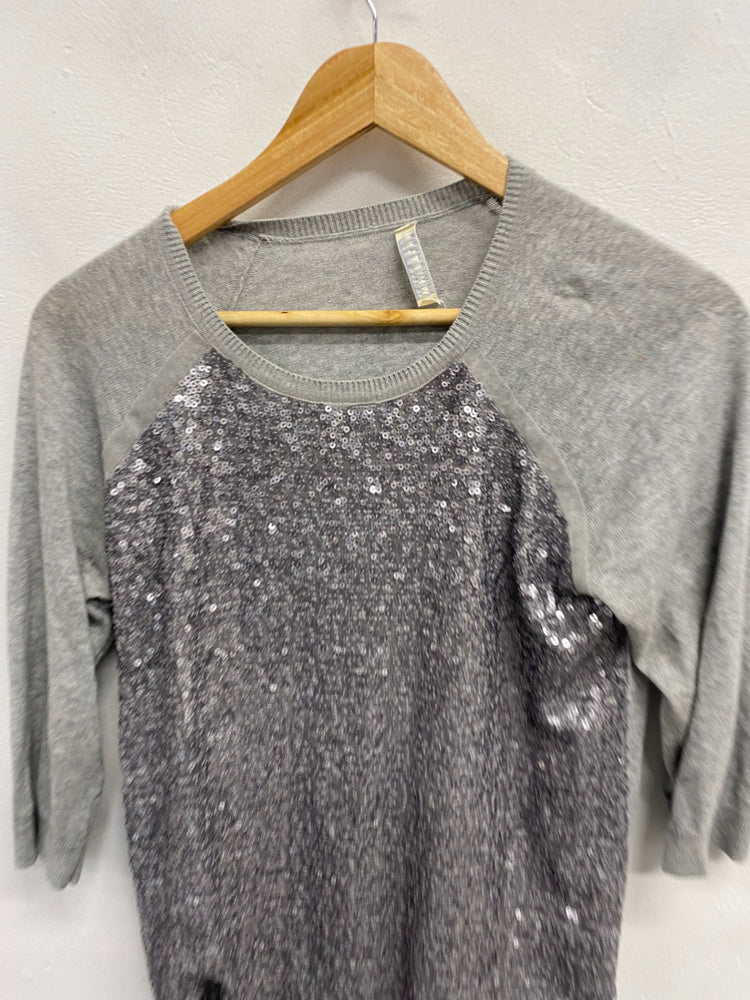 Fabulous Whistles Sweater Uk 8 Grey sequin cashmere blend SH493