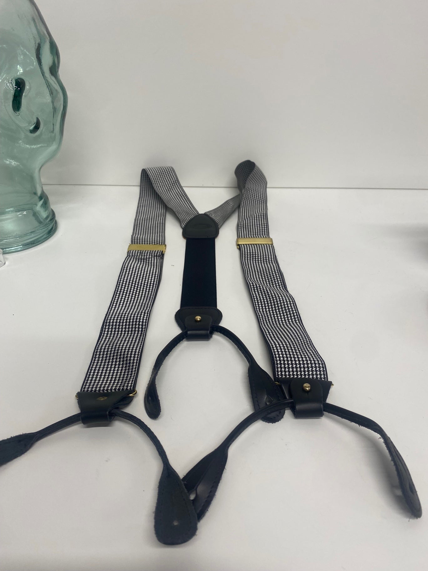 Traditional Faconnable houndstooth button Braces One Size Black & white SH493