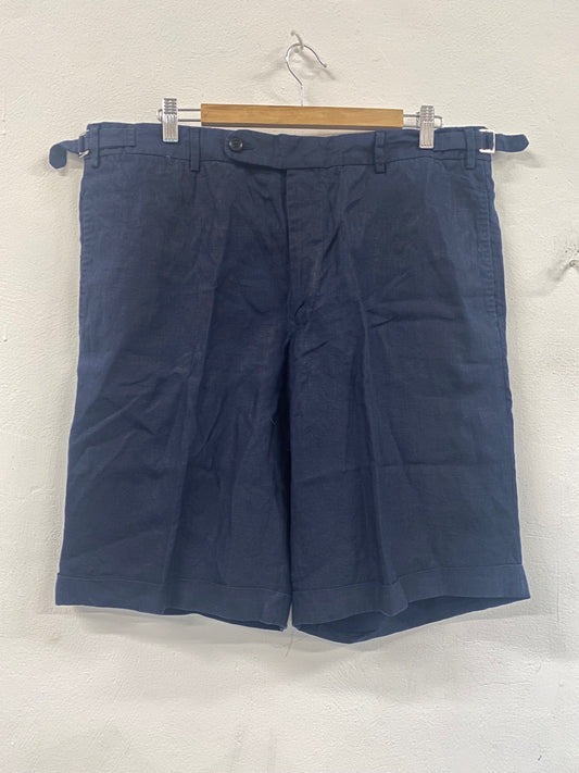 Fabulous Albert Goldberg bespoke linen Shorts W39 Navy Blue SH493