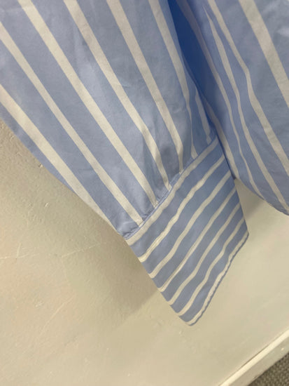 Fabulous Charvet French double cuff Dress Shirt XL 17.5” collar Blue &white striped SH493