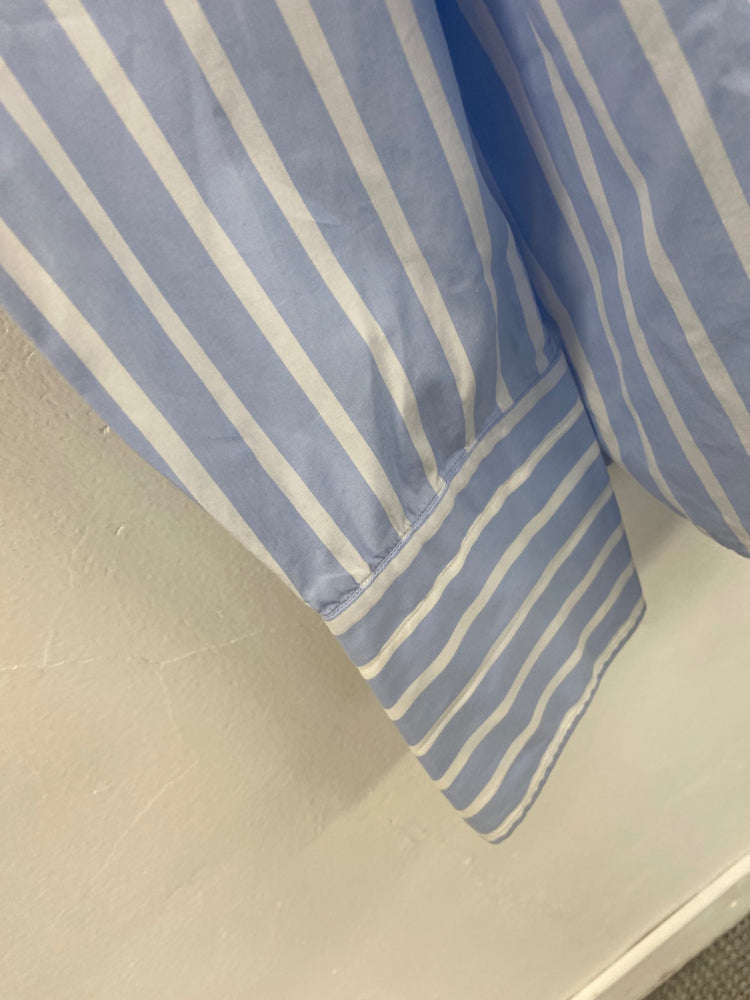 Fabulous Charvet French double cuff Dress Shirt XL 17.5” collar Blue &white striped SH493