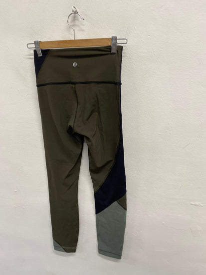 Fabulous Lululemon Leggings UK 8 Khaki black 7/8 SH493