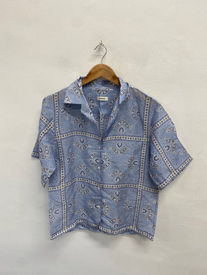 Fabulous SANDRO Shirt UK S Blue paisley linen SH493