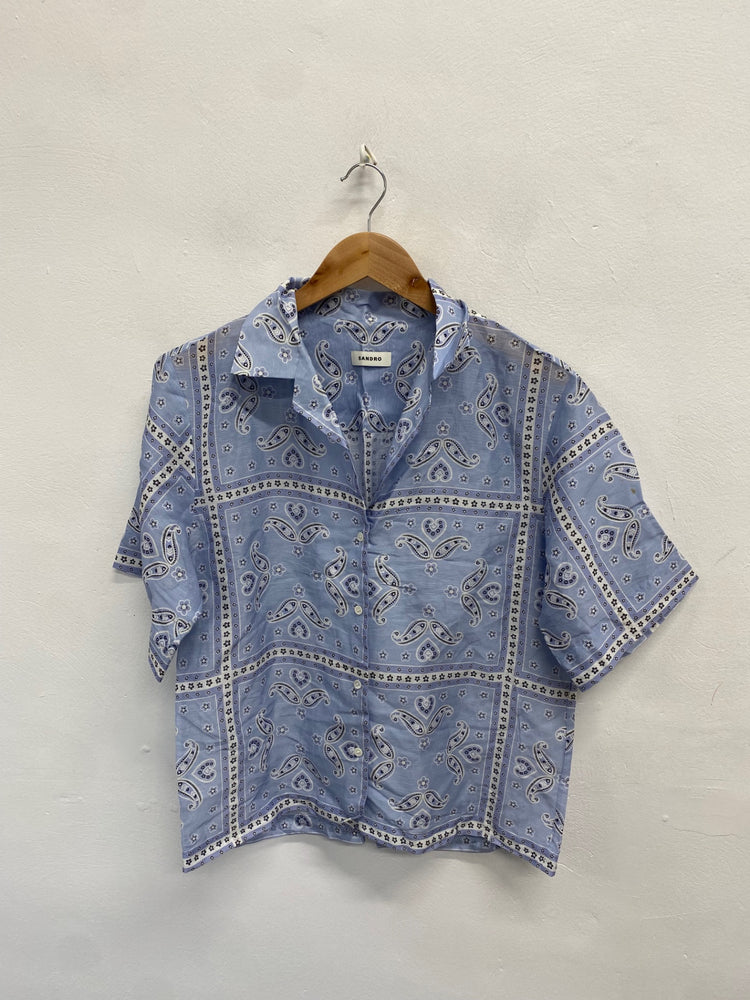 Fabulous SANDRO Shirt UK S Blue paisley linen SH493
