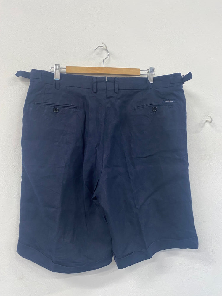 Fabulous Albert Goldberg bespoke linen Shorts W39 Navy Blue SH493