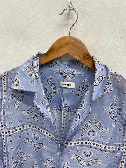 Fabulous SANDRO Shirt UK S Blue paisley linen SH493