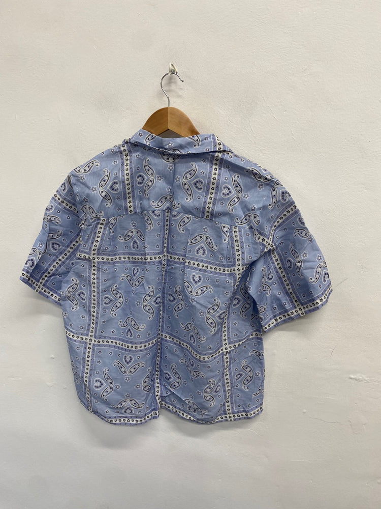 Fabulous SANDRO Shirt UK S Blue paisley linen SH493