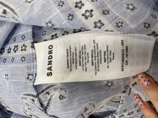 Fabulous SANDRO Shirt UK S Blue paisley linen SH493