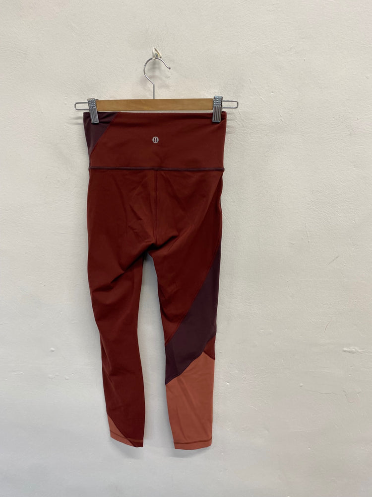 Fabulous Lululemon Leggings UK S Burgundy colour block 7/8 SH493