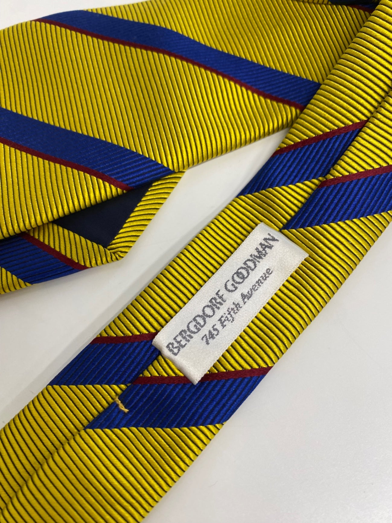 Fabulous Vintage Bergdorf Goodman Tie pure silk Yellow Blue stripes SH493