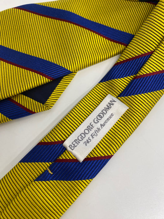 Fabulous Vintage Bergdorf Goodman Tie pure silk Yellow Blue stripes SH493
