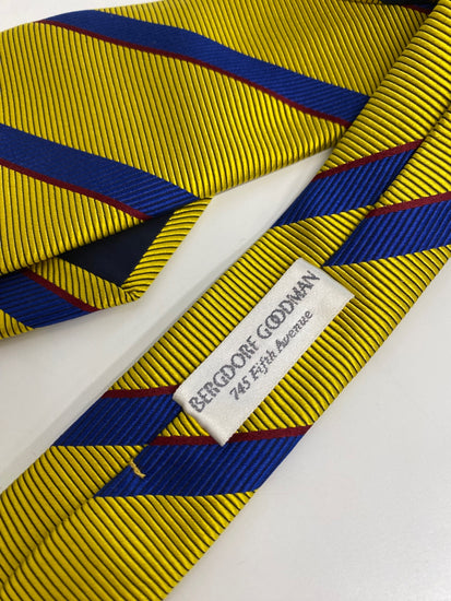 Fabulous Vintage Bergdorf Goodman Tie pure silk Yellow Blue stripes SH493