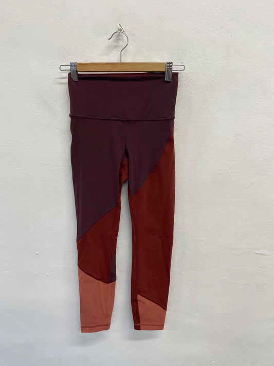 Fabulous Lululemon Leggings UK S Burgundy colour block 7/8 SH493