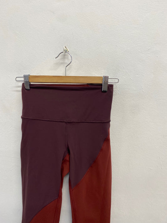 Fabulous Lululemon Leggings UK S Burgundy colour block 7/8 SH493