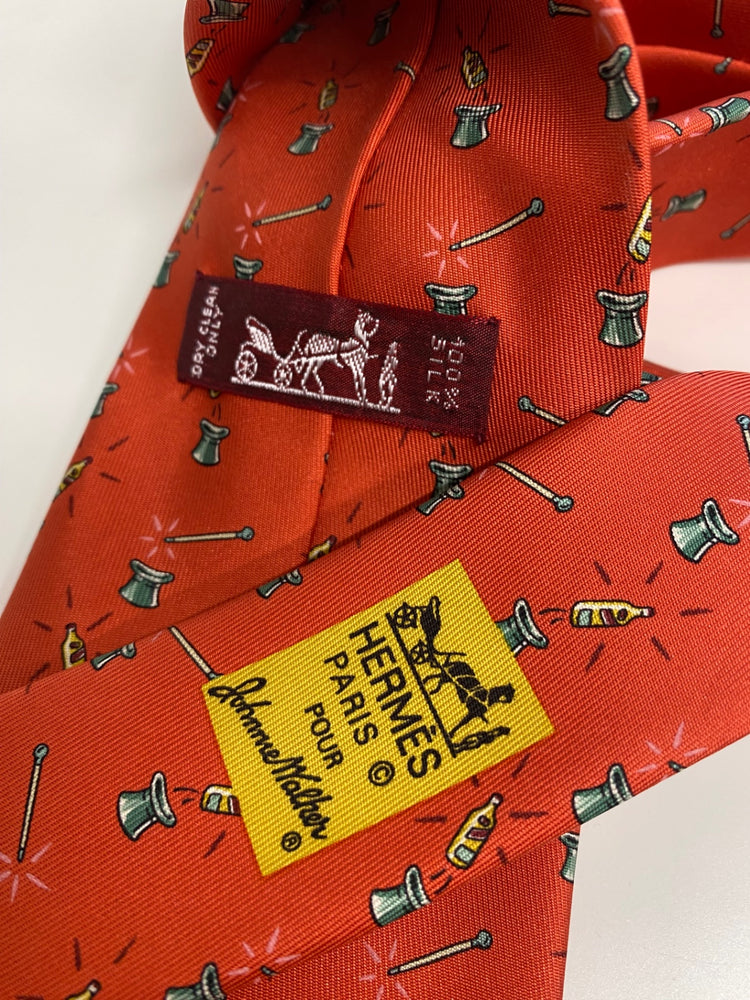Fabulous Hermes limited edition Johnnie Walker Tie sunset orange pure silk SH493