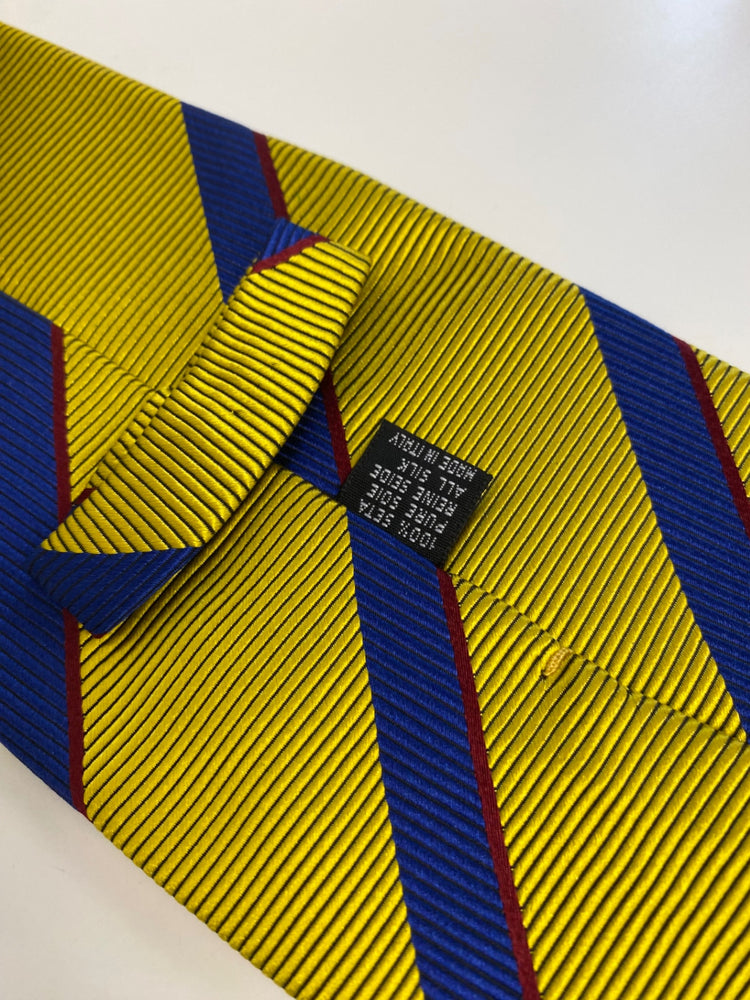 Fabulous Vintage Bergdorf Goodman Tie pure silk Yellow Blue stripes SH493