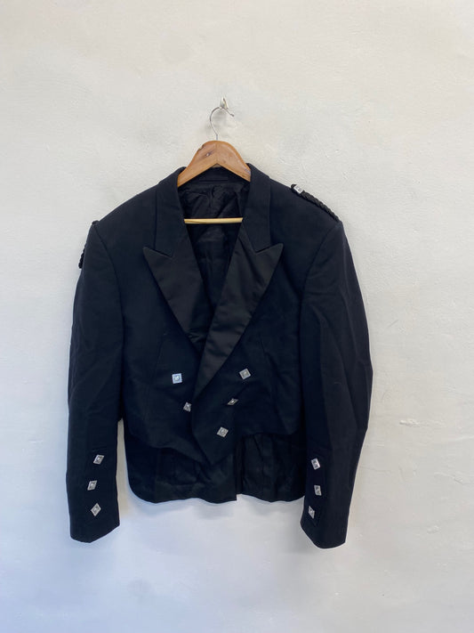 Fabulous Scottish Kilt Jacket UK 50 long Black Prince Charlie #680 SH493