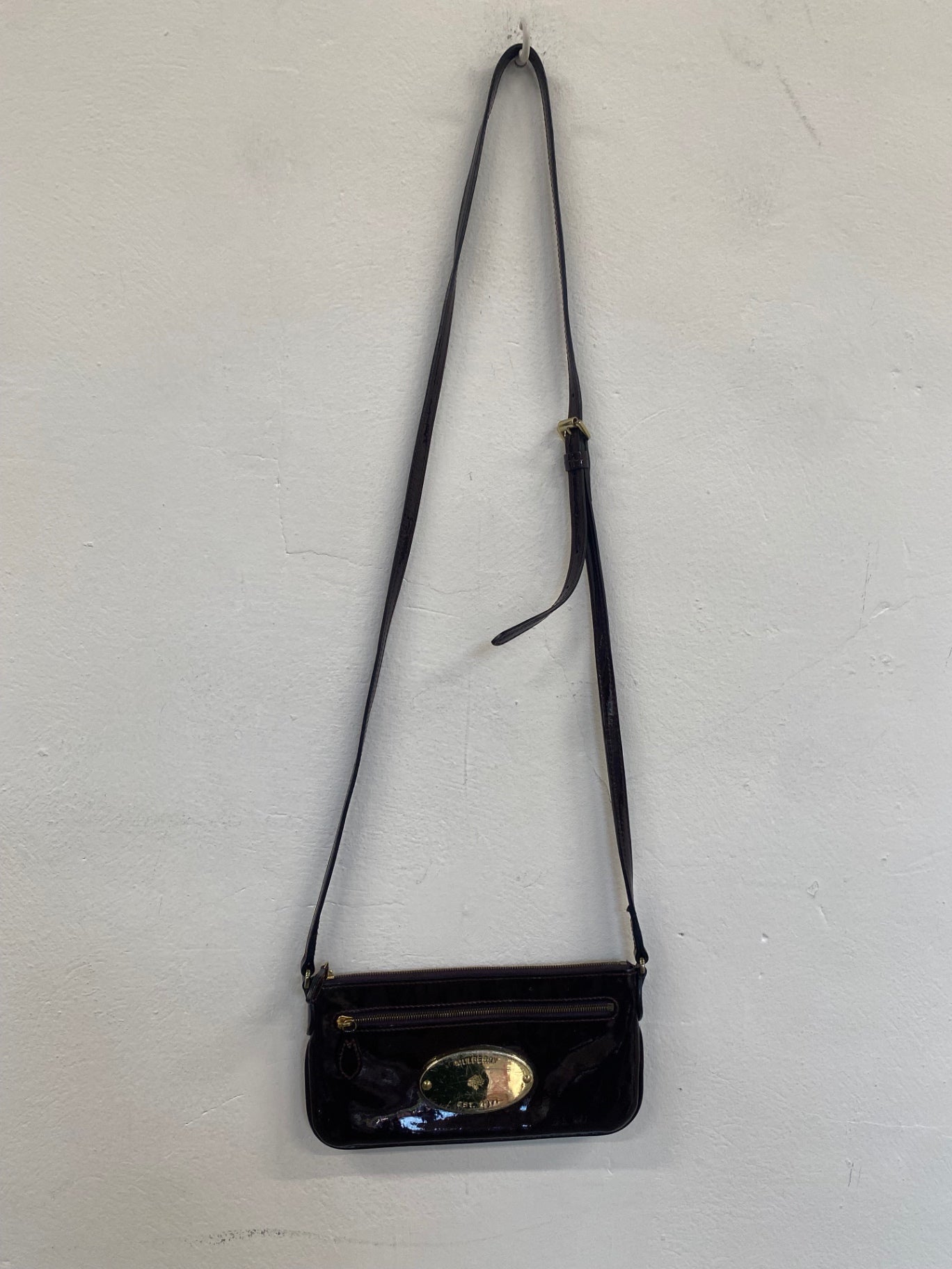 Fabulous Mulberry multi zip pouch Glossy Crossbody Bag Burgundy AE001 