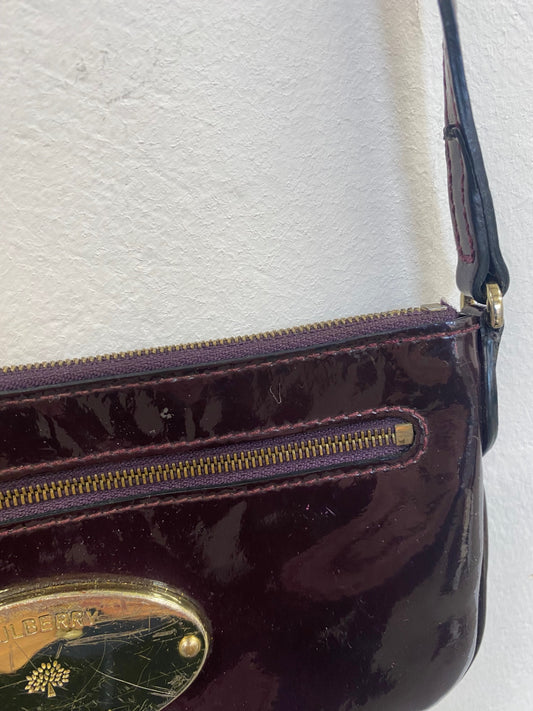 Fabulous Mulberry multi zip pouch Glossy Crossbody Bag Burgundy AE001 
