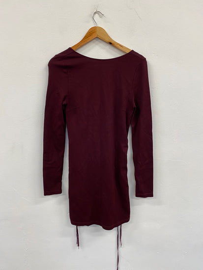 Fabulous Alexander Mcqueen lace up Bondage Dress UkS Burgundy NF494