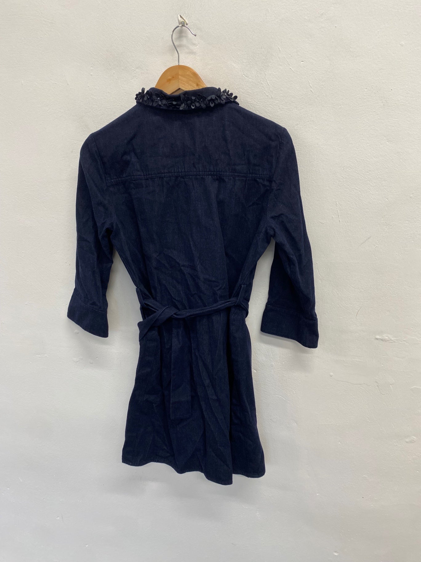 Fabulous Ted Baker Dress UK 10 Dark Blue denim tie waist NF494