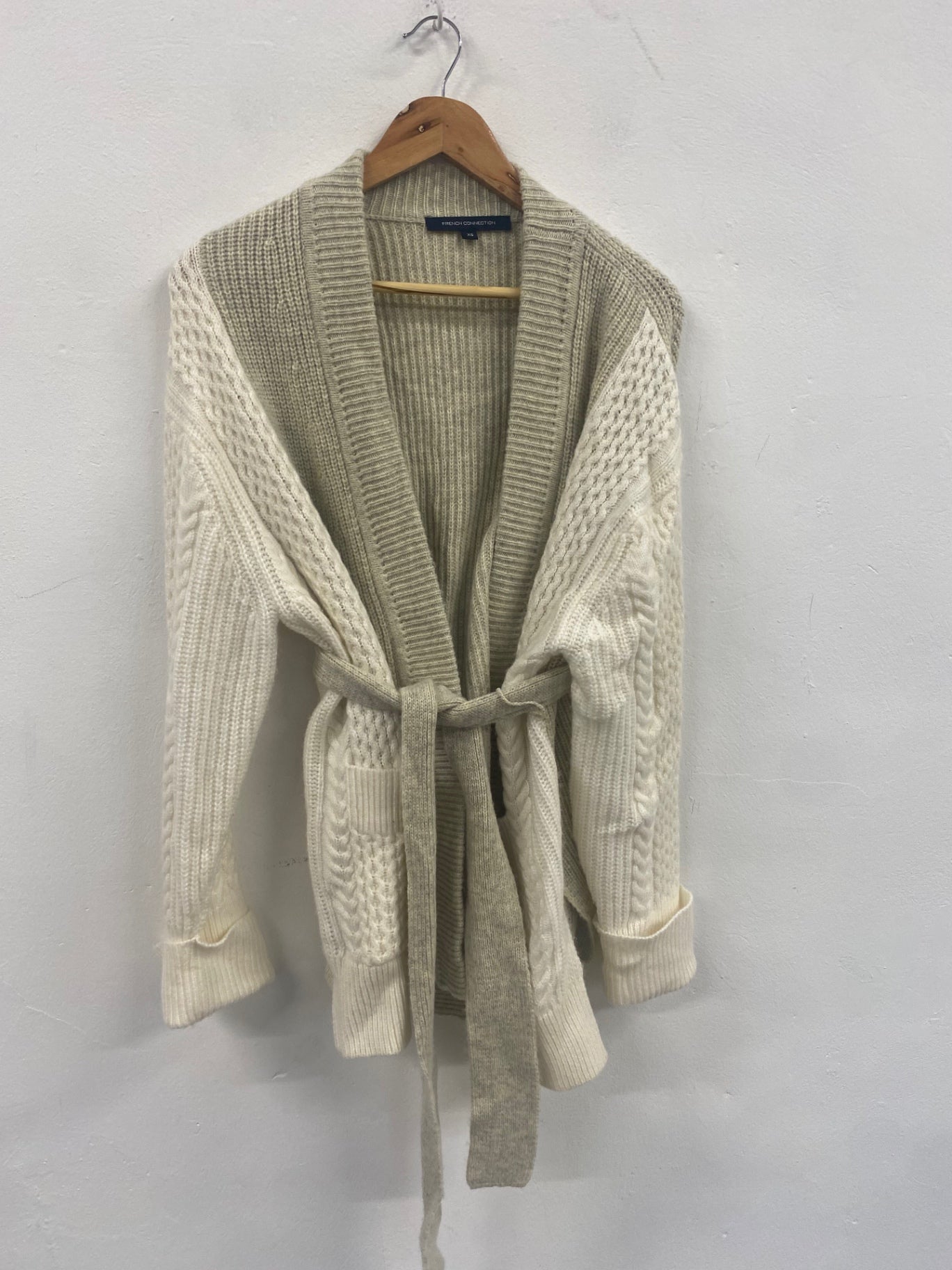 Fabulous French Connection wool blend oversized Cardigan UkXS Beige NF494