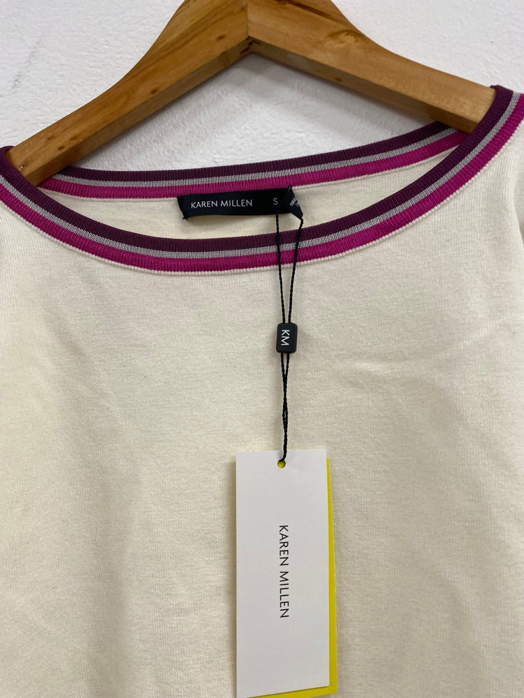 Fabulous Karen Millen cold shoulder Sweater UKS Cream Preppy NF494