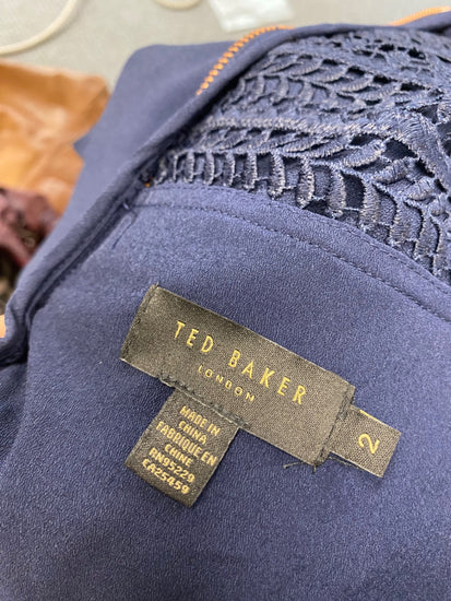 Fabulous Ted Baker Blouse UK 10 Navy blue Lace broderie NF494