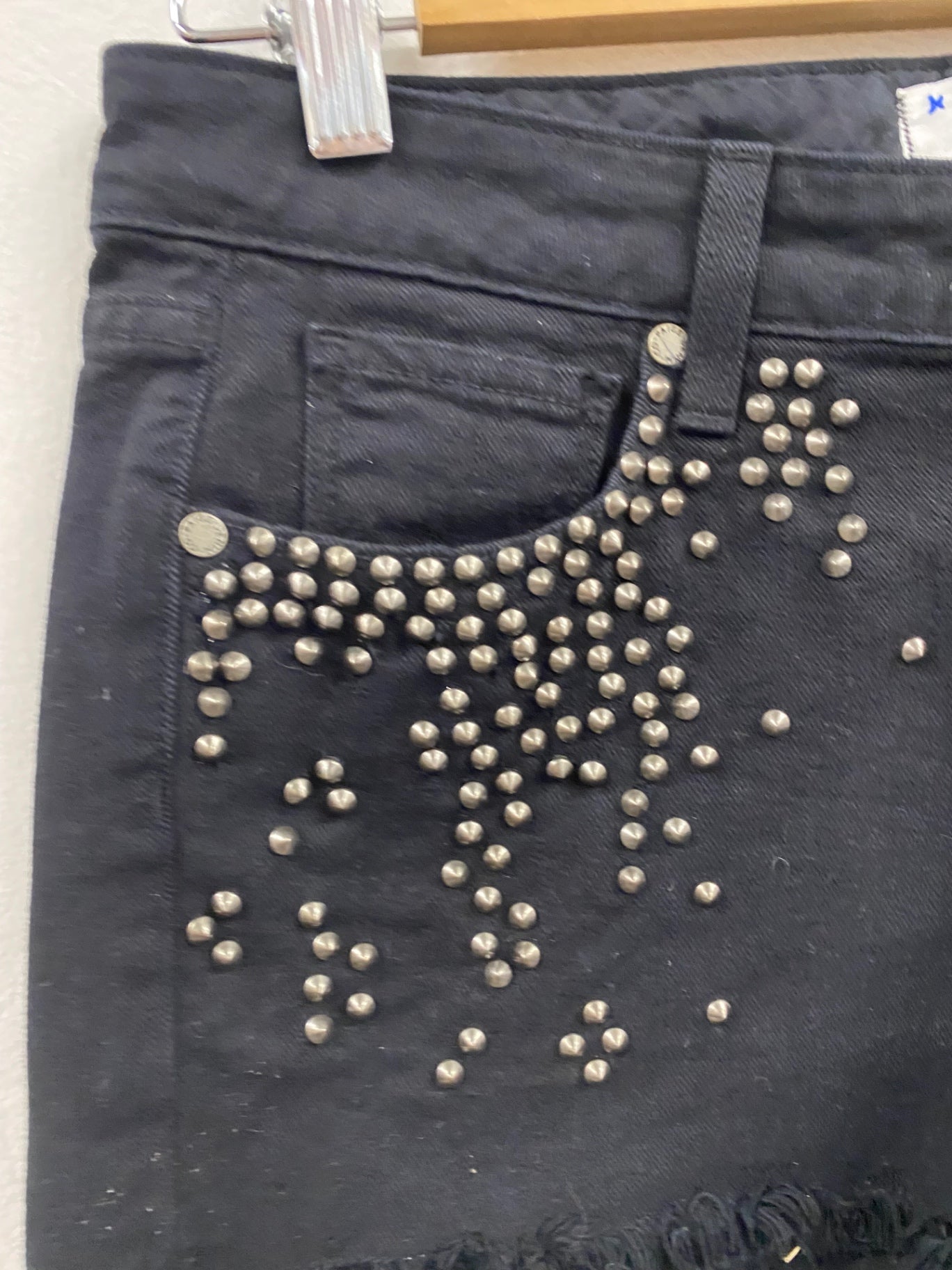 Fabulous Paige Black embellished denim Shorts UK8 Black AE001