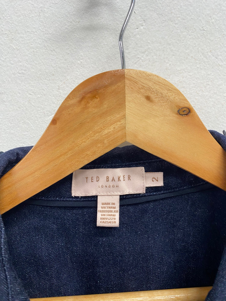 Fabulous Ted Baker Dress UK 10 Dark Blue denim tie waist NF494