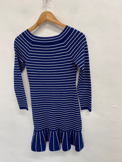 Fabulous Karen millen Midi Dress UK 8 Navy striped NF494