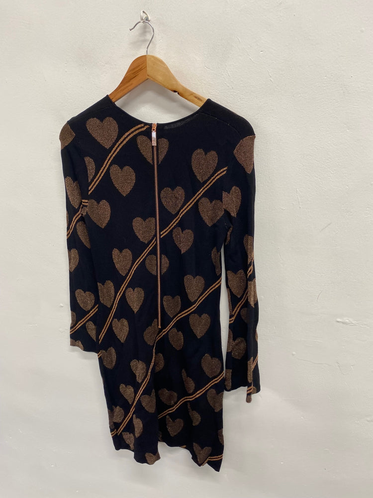Fabulous Ted Baker Dress UK 10 Metallic black heart uzeniaa NF494