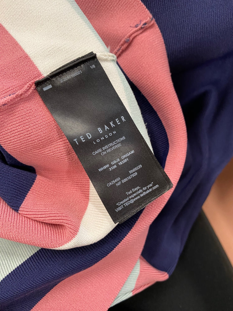 Fabulous Ted Baker Origami oversized Dress Uk8 Navy pink NF494