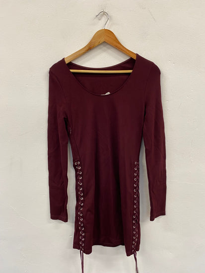 Fabulous Alexander Mcqueen lace up Bondage Dress UkS Burgundy NF494