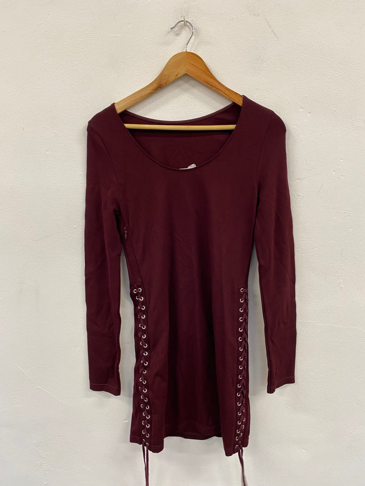 Fabulous Alexander Mcqueen lace up Bondage Dress UkS Burgundy NF494