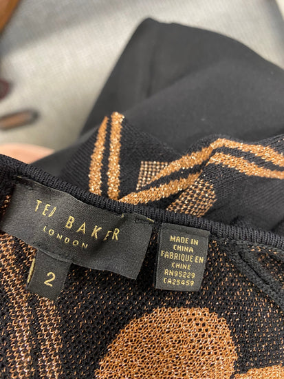 Fabulous Ted Baker Dress UK 10 Metallic black heart uzeniaa NF494