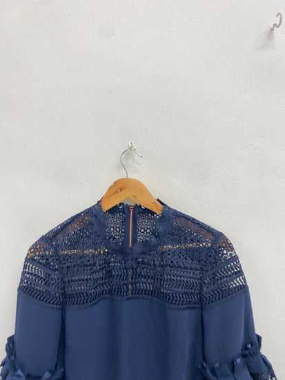 Fabulous Ted Baker Blouse UK 10 Navy blue Lace broderie NF494