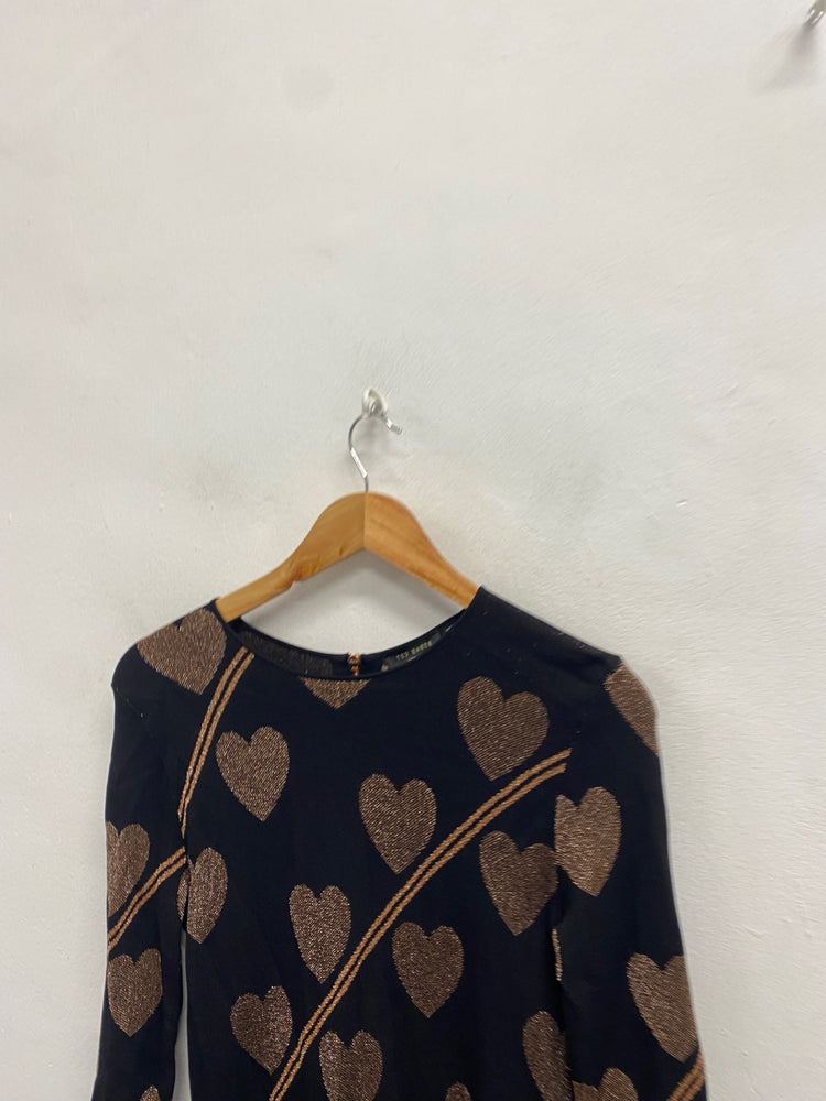 Fabulous Ted Baker Dress UK 10 Metallic black heart uzeniaa NF494