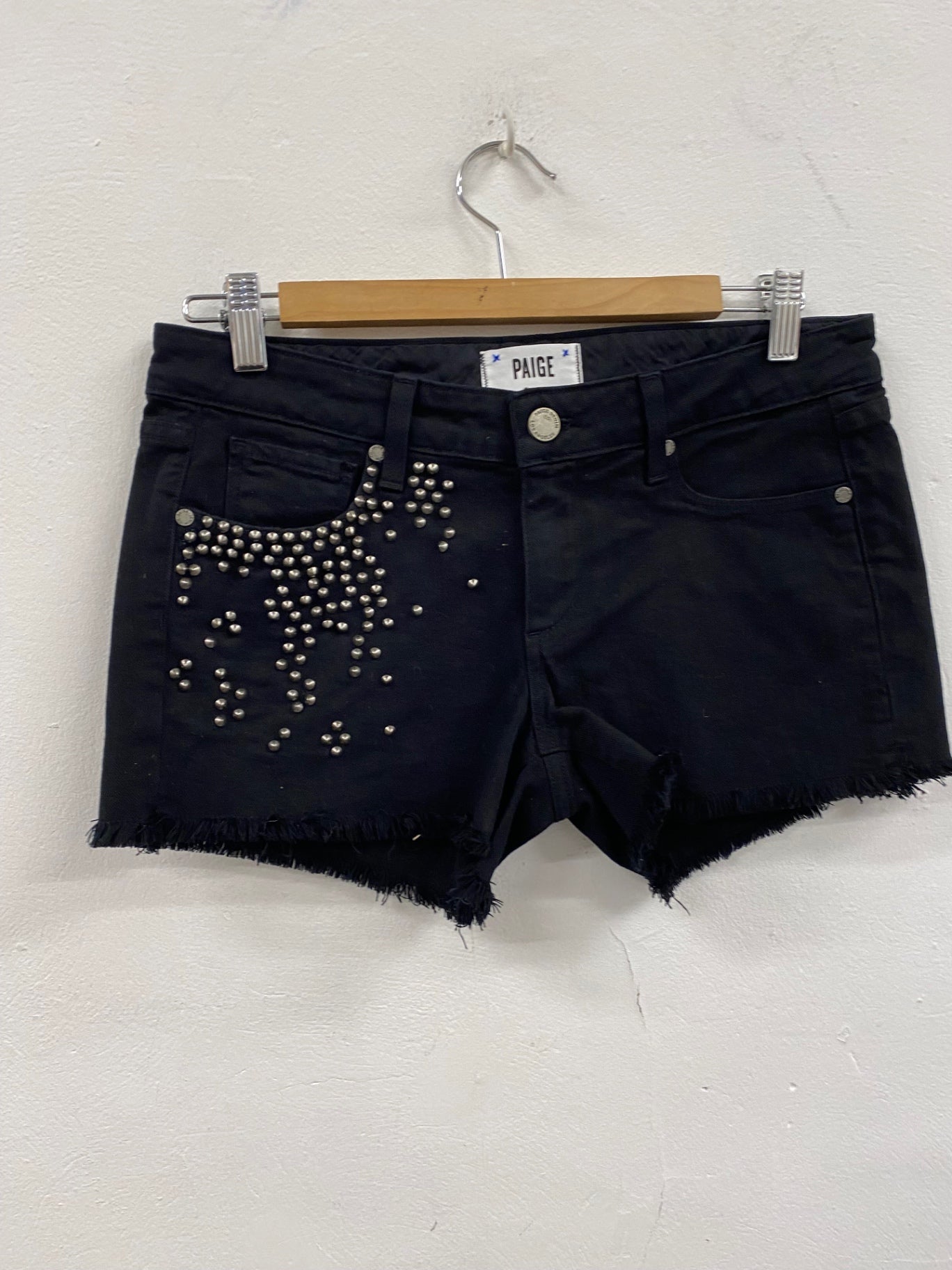 Fabulous Paige Black embellished denim Shorts UK8 Black AE001
