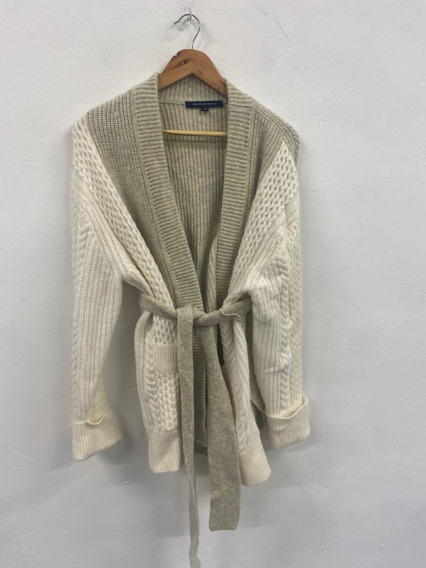 Fabulous French Connection wool blend oversized Cardigan UkXS Beige NF494