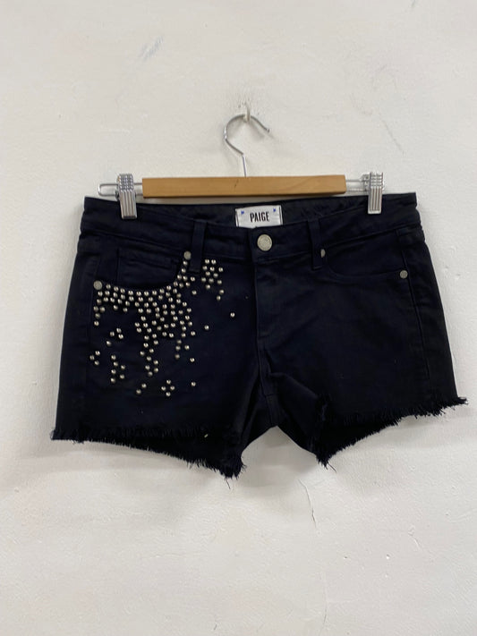 Fabulous Paige Black embellished denim Shorts UK8 Black AE001