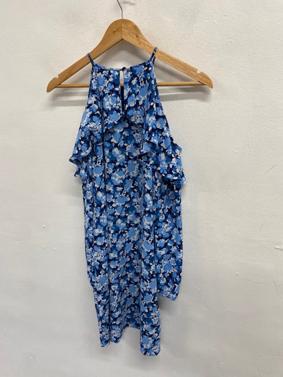 Fabulous Michael Kors Dress Uk 6 Blue floral cut out shoulder NF494