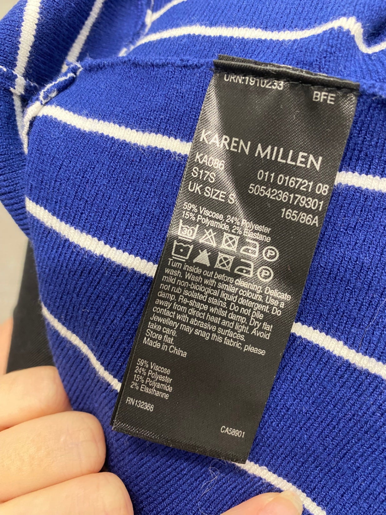 Fabulous Karen millen Midi Dress UK 8 Navy striped NF494